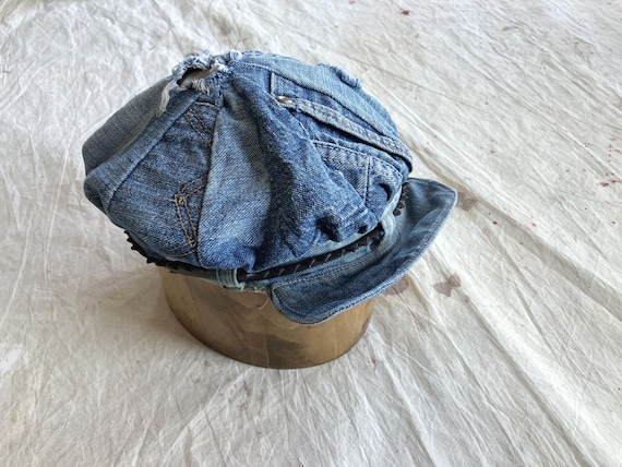 Small / Medium 70s Handmade Denim Patchwork Hat /… - image 1