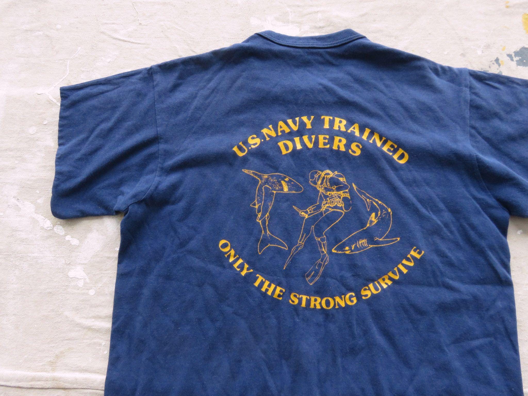 Medium 80s US Navy Divers Reversible Jersey T-shirt / Dive Shirt
