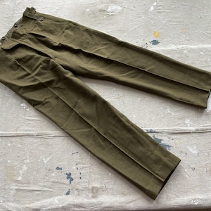 29 to 32 Waist Vintage British Wool Military Trousers / 1960s 1970s Broad Arrow High Waist Wool Flannel Army Uniform Pleated Small