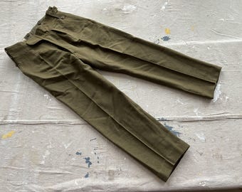 1960s Authentic German Military Pants, Size M, Heavy Green