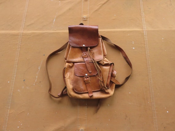 Large 70s Leather Backpack / Handmade XL Oversize… - image 1