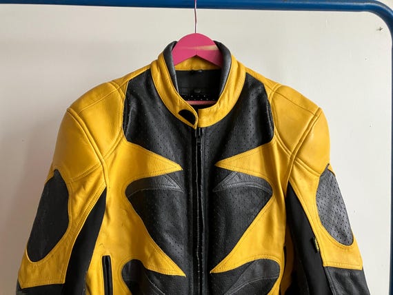 XL 90s / 00s Leather Motocross Jacket / Racing Black Yellow