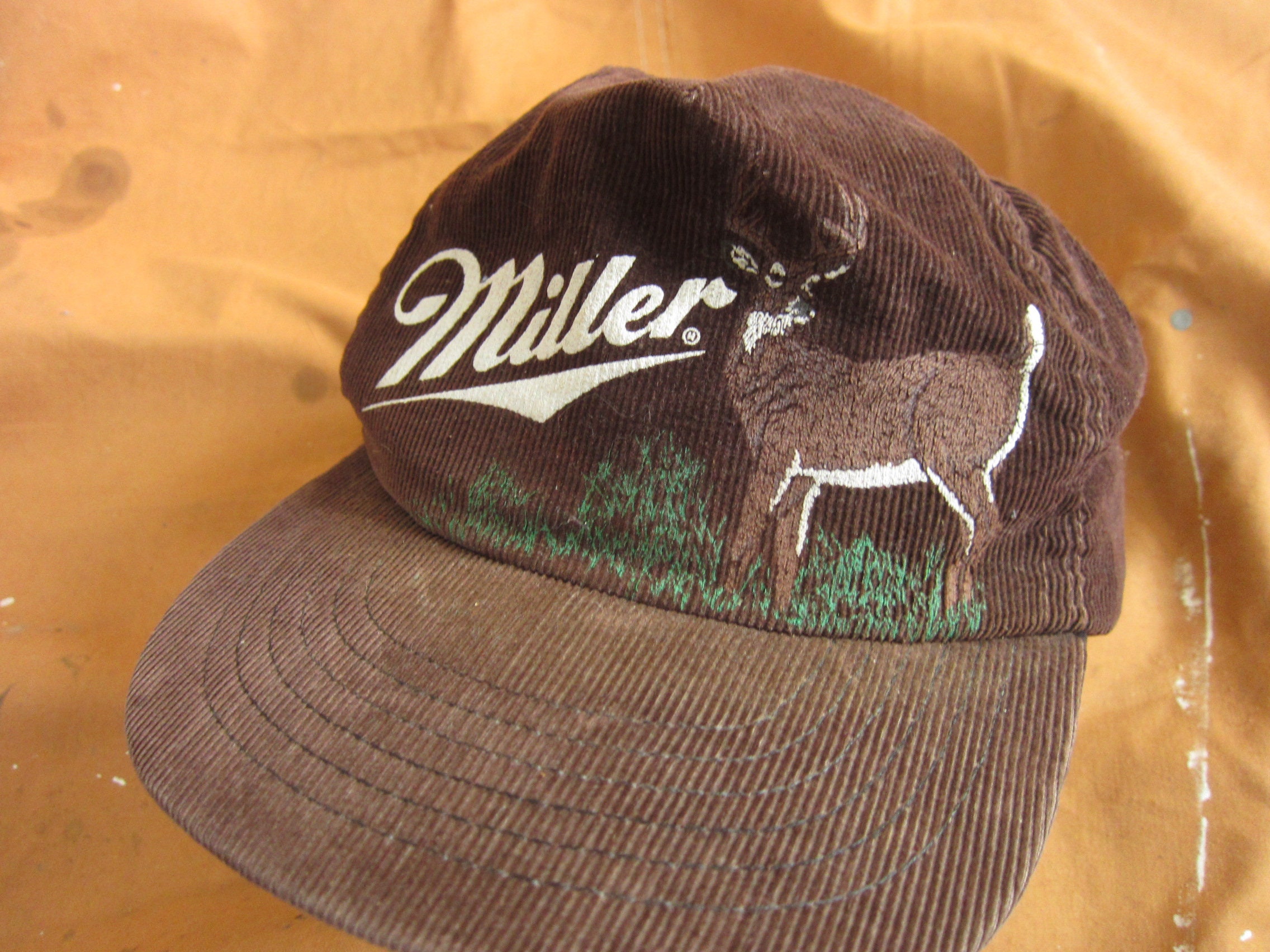 1980s, / - Hat Cotton, Back, Deer, Brown, Vintage Miller USA Snapback Hunting, Made Trucker, 80s Beer Snap in Etsy Corduroy Hunter,