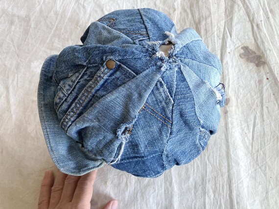 Small / Medium 70s Handmade Denim Patchwork Hat /… - image 6