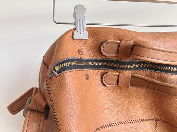 Vintage Large Patchwork Brown Leather Duffel Bag … - image 6