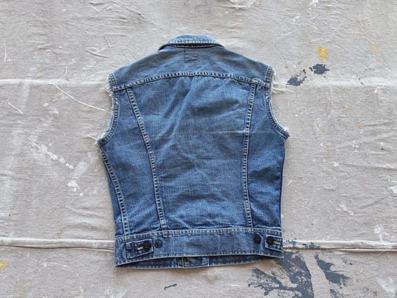 Small 60s / 70s Lee Patched Biker Denim Vest / Cu… - image 8