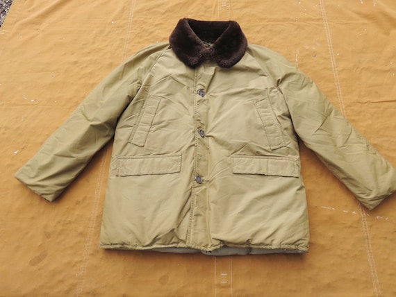 XL 60s / 70s Eddie Bauer Down Insulated Jacket / Puffer, Puffy Jacket, Coat, Fur Collar, 1960s 1970s