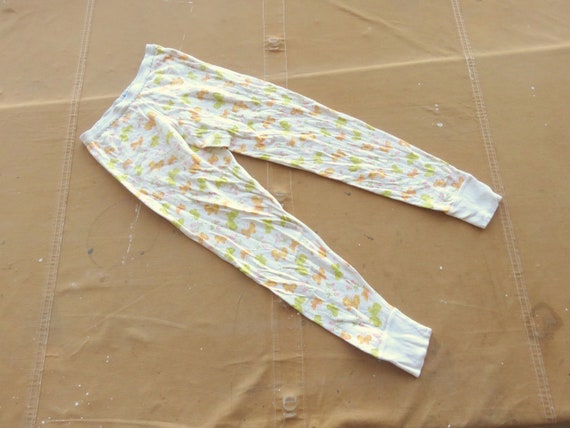 XS 70s / 80s Floral Thermal Pants / Duofold Cotton Lined 1970s 1980s  Butterflys Cute Long Underwear 