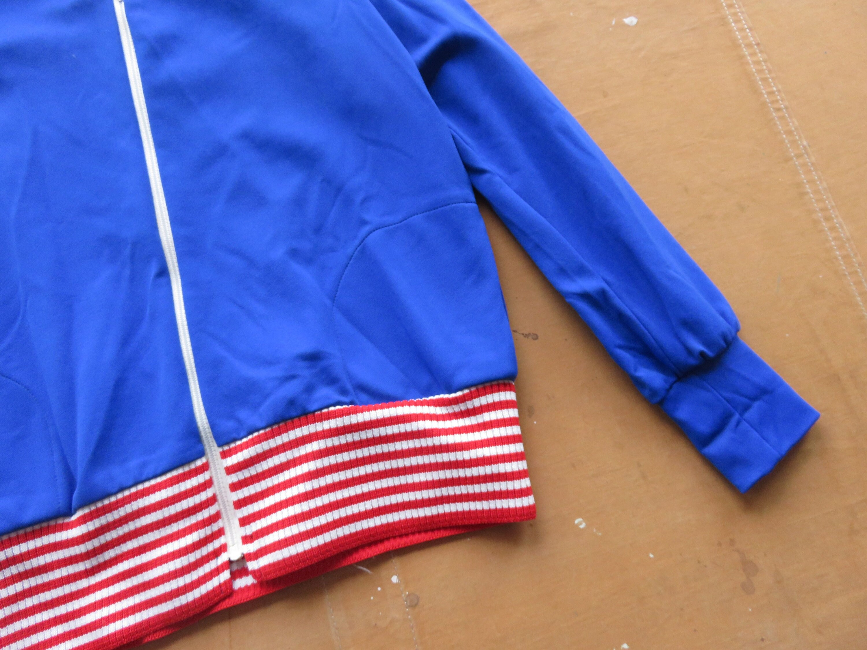 Small 60s / 70s Track Jacket / Blue Red White Zipper Zip 1960s 