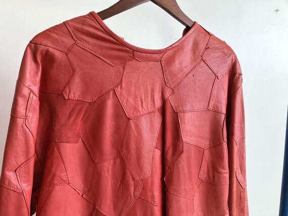 Small / Medium 80s Patchwork Red Suede & Leather … - image 13