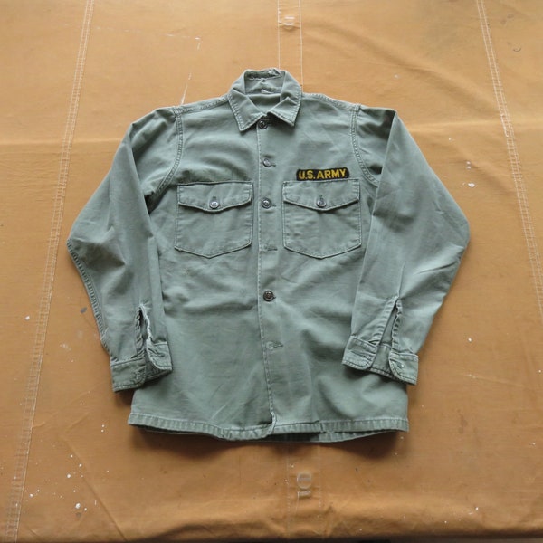 XS / Small 60s Distressed Army Shirt / OG-107 OG107 Cotton Sateen Fatigues Uniform Faded Frayed