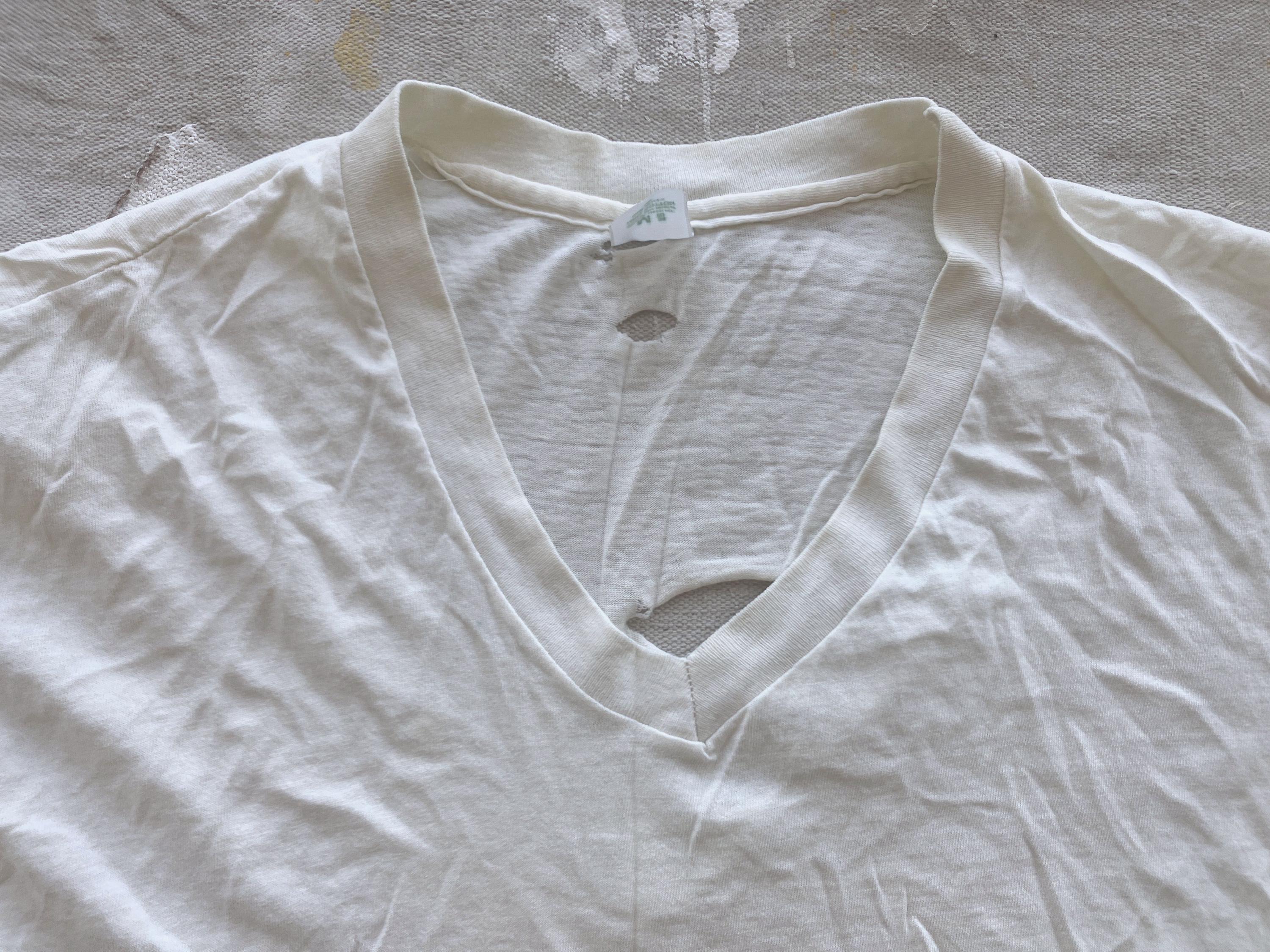 Small / Medium 80s Cotton Thrashed Undershirt / Deep V Neck Paper
