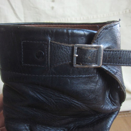 Men's 9 70s Croatian Black Leather shops Military Tanker Boots / Army Surplus, Eastern Euro European 1970s 1960s 60s Ankle Strap Harness Boots