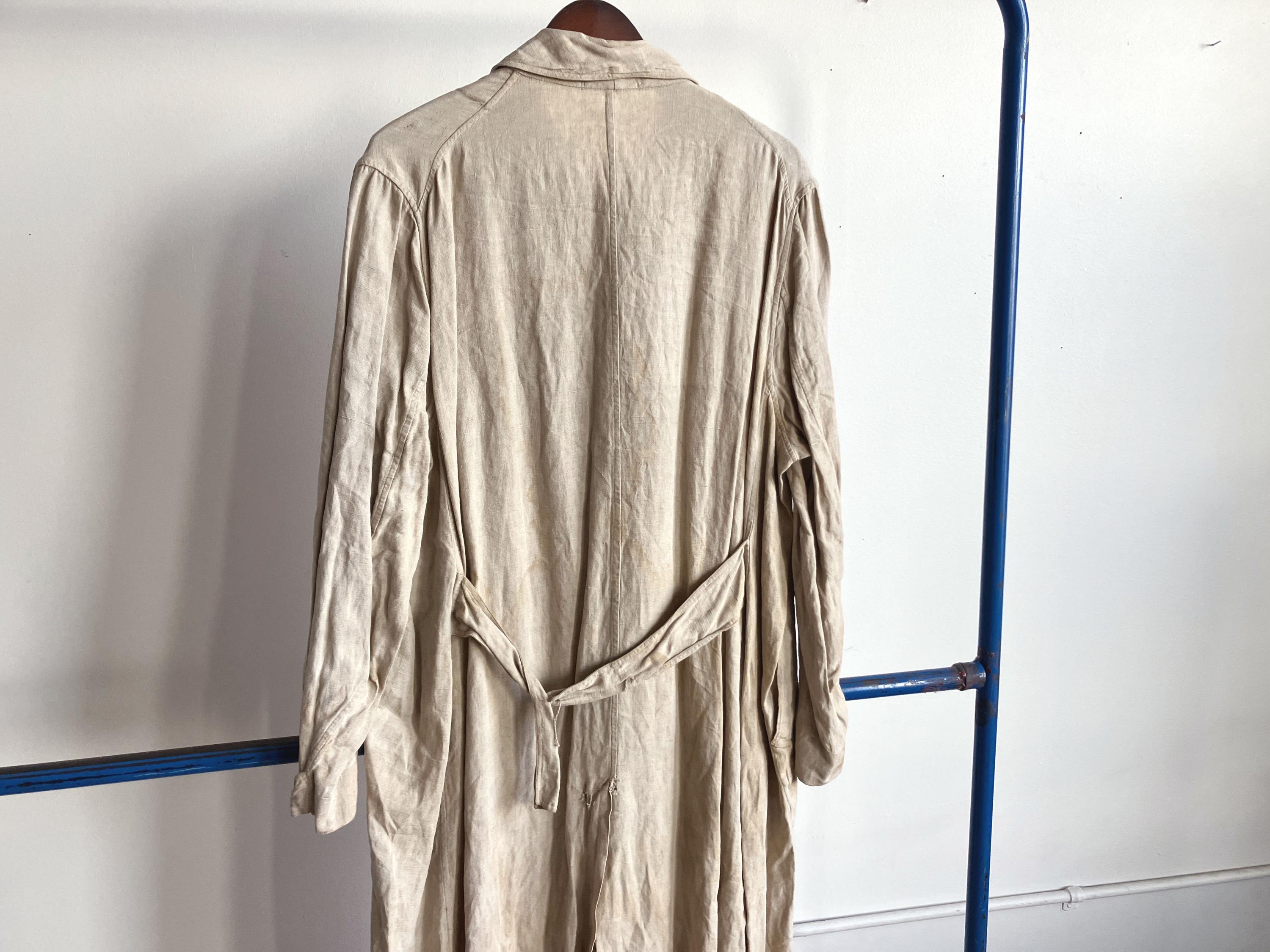 Large 10s / 20s Double Breasted Linen Duster Coat / 1920s 1910s