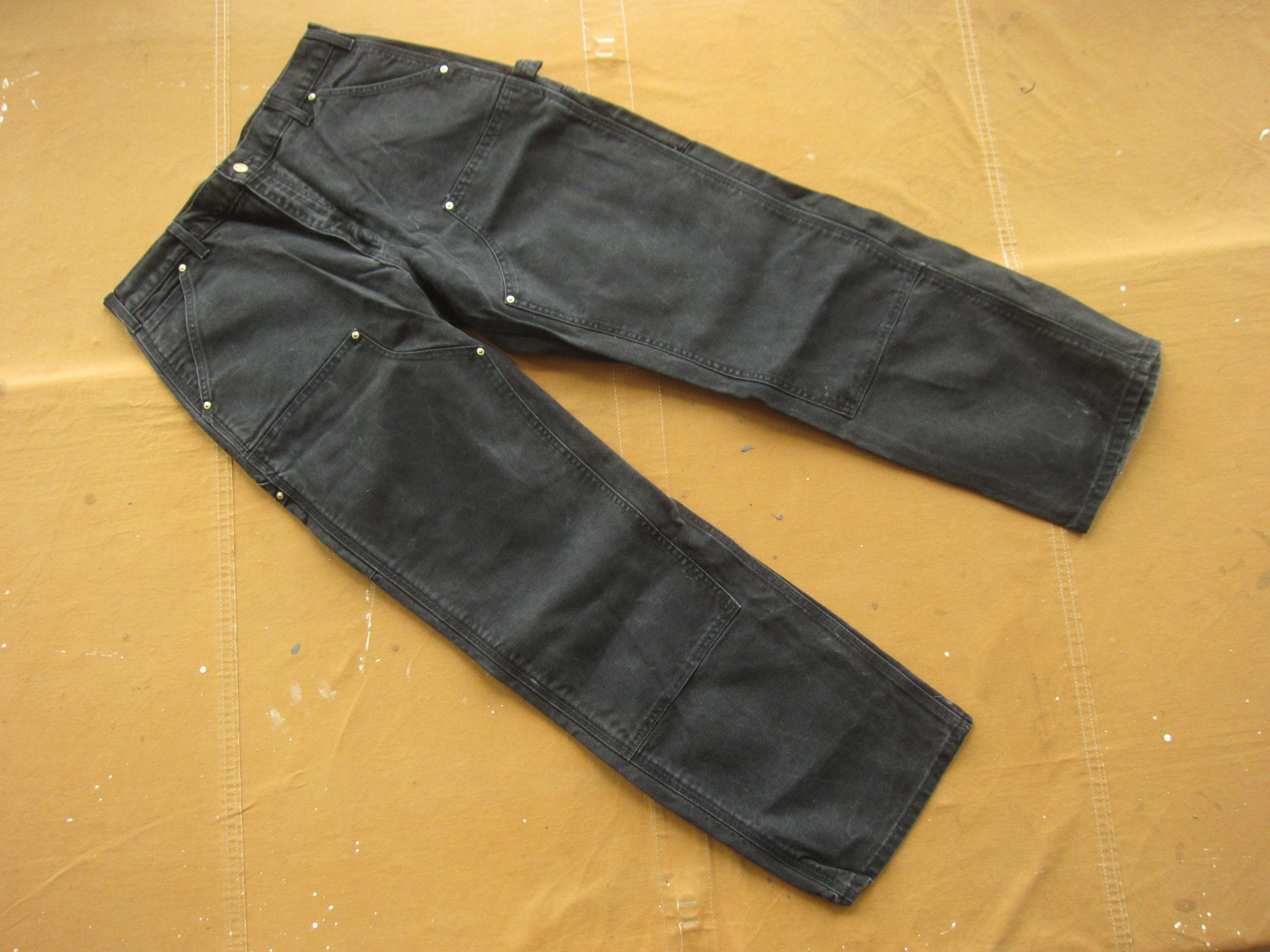 34 x 30 00s Carhartt Black Double Knee Work Pants / Canvas, Made in USA, Faded