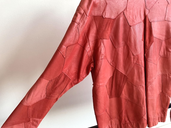 Small / Medium 80s Patchwork Red Suede & Leather … - image 15