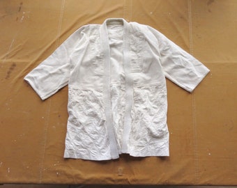 Large 70s / 80s Cotton Judo Robe / Gi Karate Quilted 100% Cotton Open Cream White Jacket