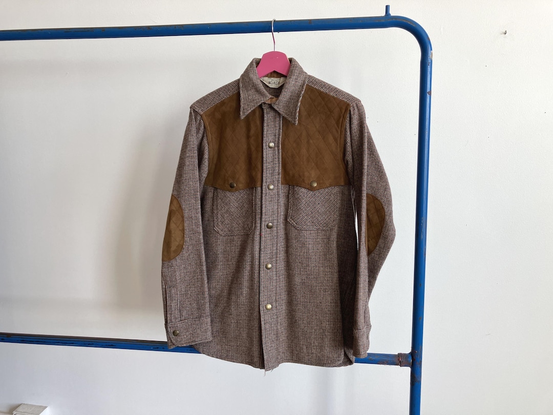 XS / Small 70s Woolrich Plaid Wool Flannel Shirt Jacket / Suede