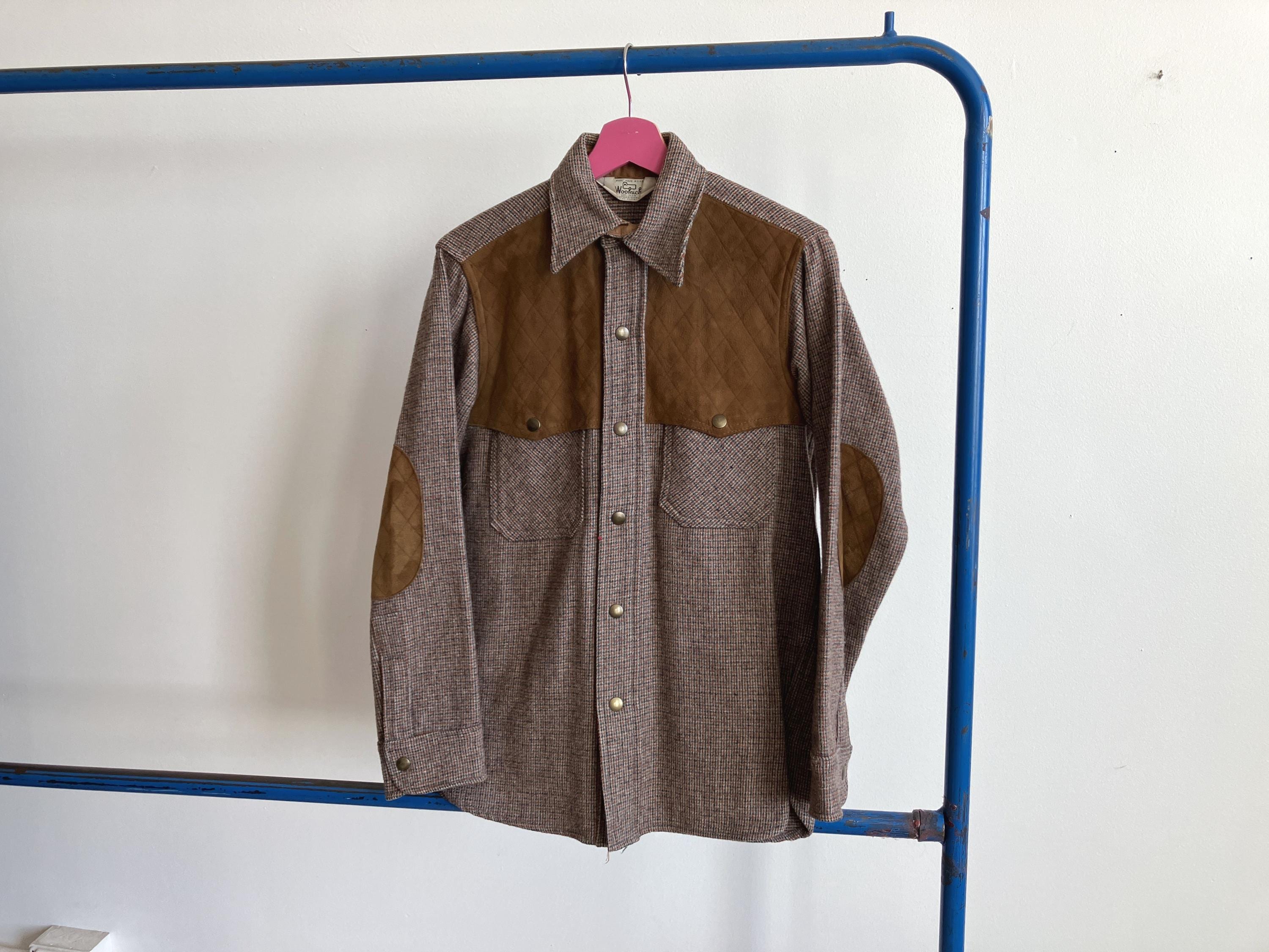 XS / Small 70s Woolrich Plaid Wool Flannel Shirt Jacket / Suede