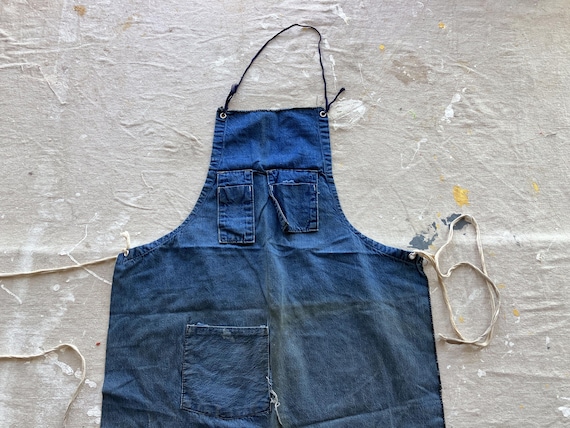 Vintage 50s Denim Work Apron / Selvedge Denim 1940s 1950s