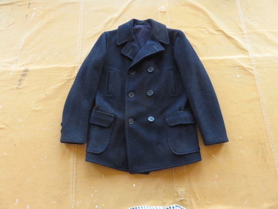 XS 30s Wool Civilian Pea Coat / Belted Back Belt Back Navy - Etsy Singapore