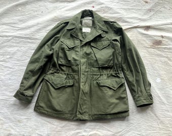 Small Regular 50s US Army M-50 Field Jacket / OG 107 Cotton Sateen M50, 1950s Parka Jacket Field Without Liner Korean War