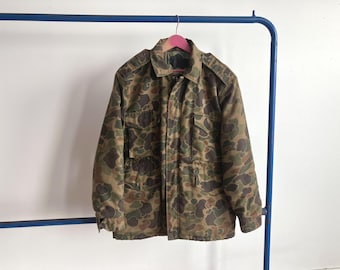Medium 70s Duck Hunter Camouflage M-65 Style Field Jacket / 1970s Camo Parka