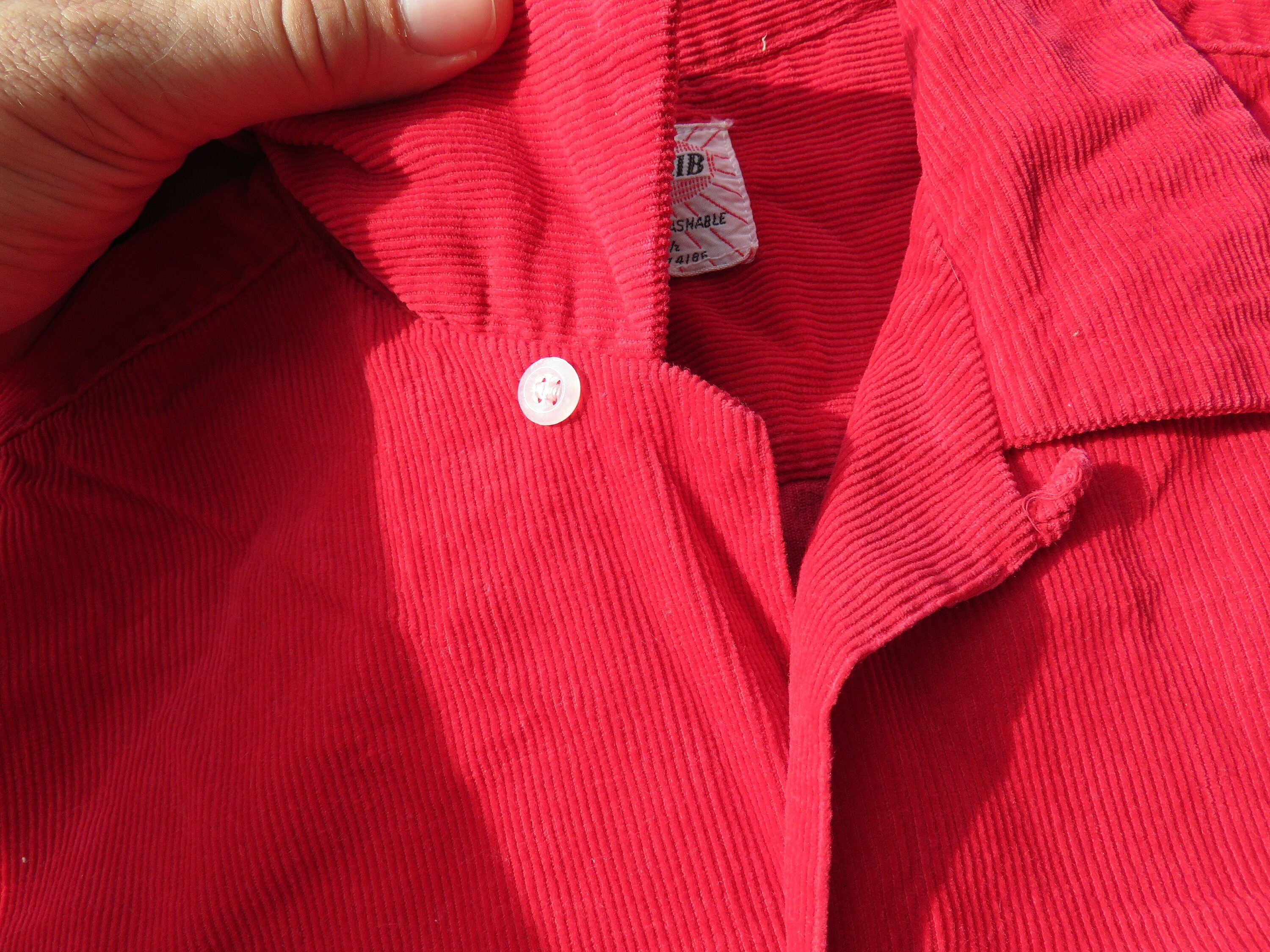 Large 50s Corduroy Loop Collar Shirt / 1950s, Red, Cotton Large 50s Corduroy Loop Collar Shirt / 1950s, Red, Cotton