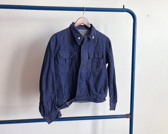 Medium 80s Italian Cotton Military Jacket / Navy Blue Cropped Work