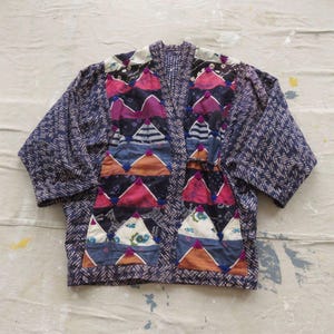 Free Size / Large Patchwork Kimono Style Quilted Jacket / Indigo Batik Art Jacket Women&#39;s Large Unique Quilt Coat Wrap Jacket Cotton
