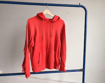 Medium 70s Destroyed Red Hoodie / Faded Hooded Sweatshirt 1970s Distressed