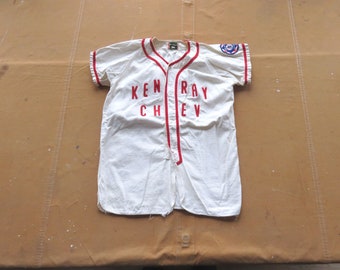 Small 50s / 60s Cotton Baseball Jersey / Kenray Chev Chevrolet Little League 1950s 1960s Button Down MacGregor