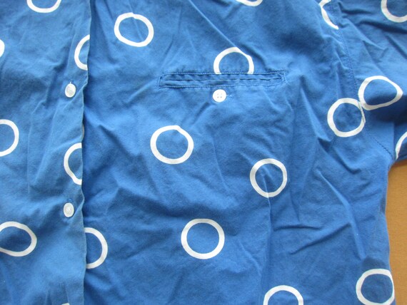 Large 90s Blue & White Polka Dot Cotton Shirt / S… - image 6