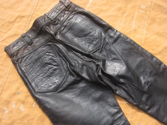 XS 70s Brown Leather Pants / Jeans Style, Biker P… - image 10
