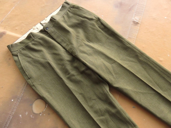 パンツ argue WOOL WIDE TUCK PANTS/OLIVE GRAY02 38 X 30 40s Whipcord Wool Pants / Green Wool Twill 1940s Button