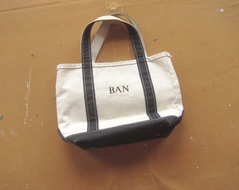 Vintage LL Bean Boat & Tote Bag Green Navy Blue RARE Maine