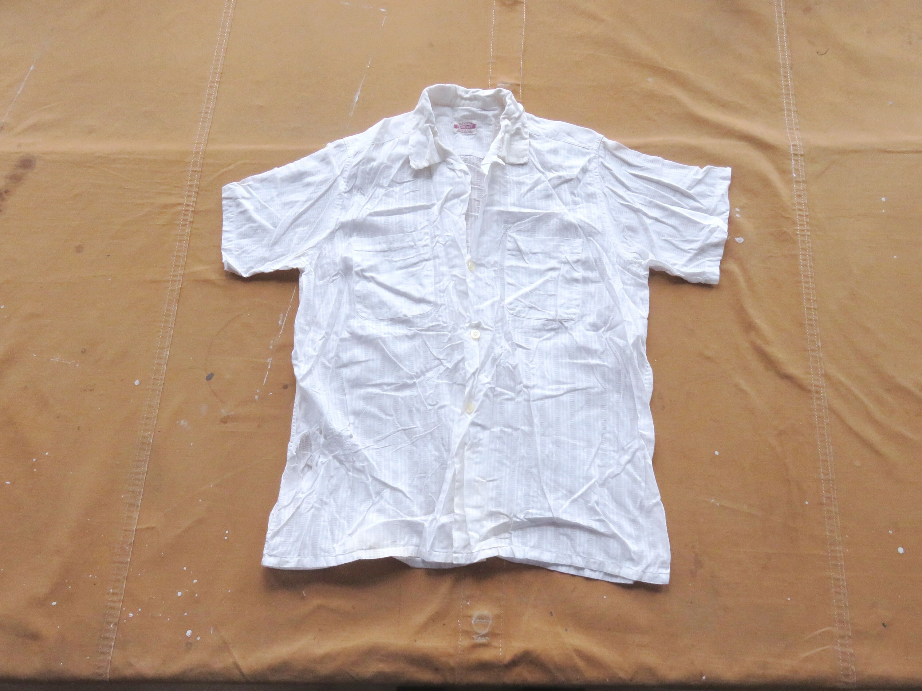 Small 50s Cotton Sheer Loop Collar Shirt / Penneys Topflight 1950s 