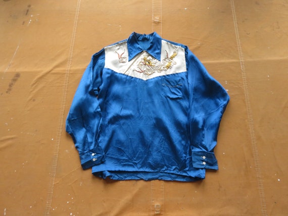 Small 50s Souvenir Slant Zipper Shirt / Japanese … - image 1