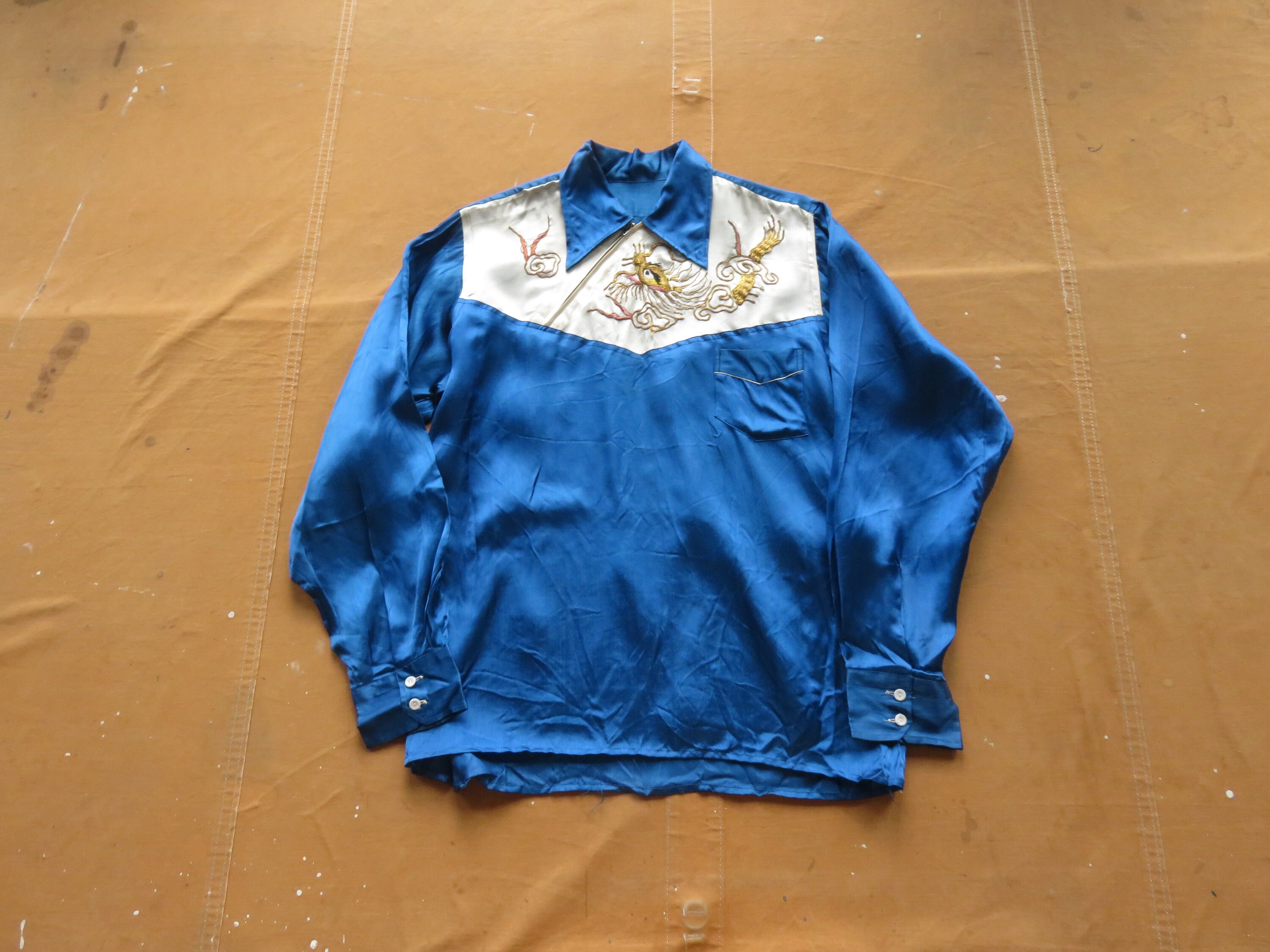 50s Souvenir Suka Shirt スカシャツ Small 50s Souvenir Slant Zipper Shirt / Japanese Sukajan Souvenir