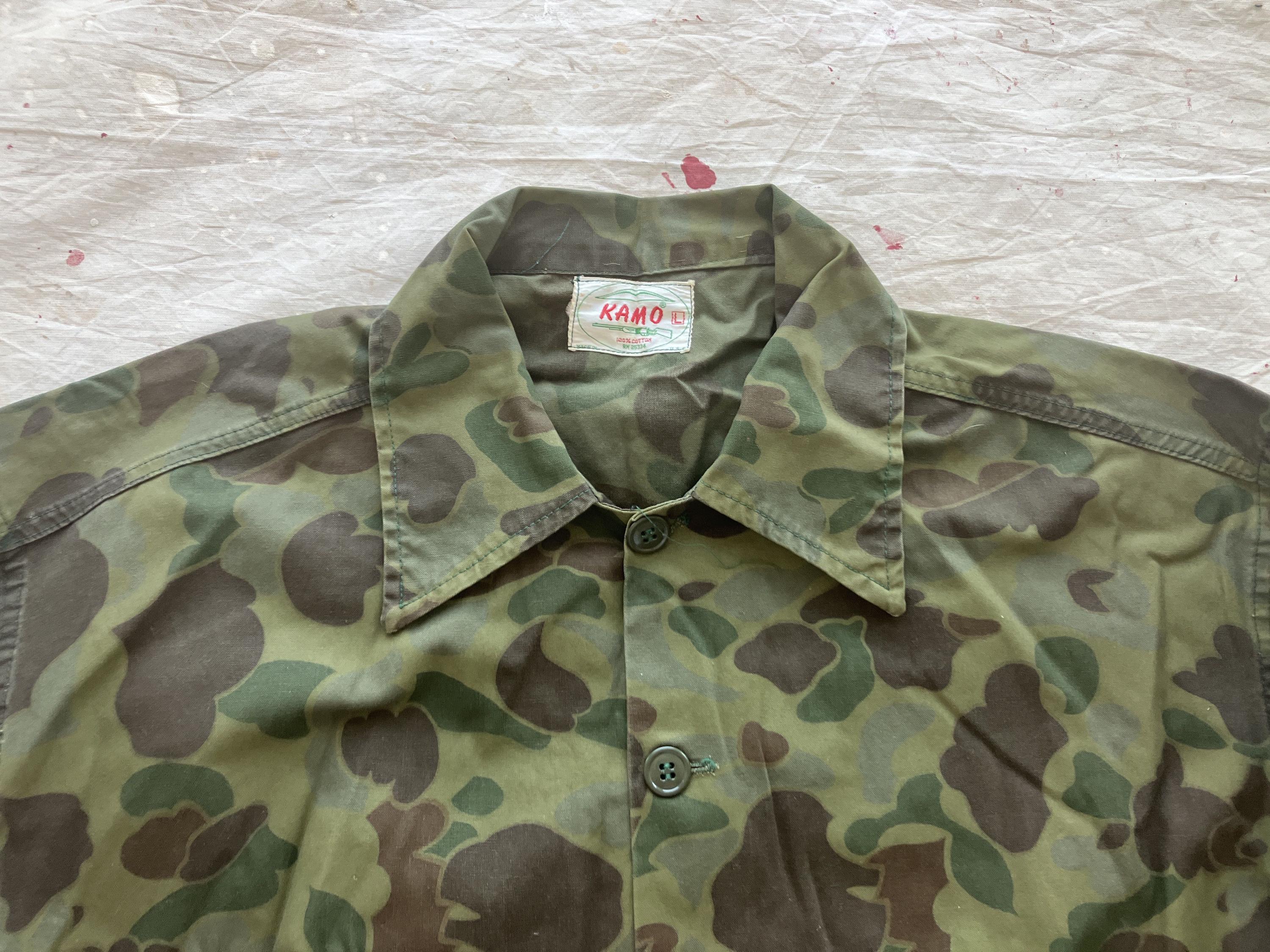 個人装備 vintage 60's 70's KAMO jacket us army Vintage 60s Kamo Button Up Shirt Jacket Size L Hunting Duck Camo