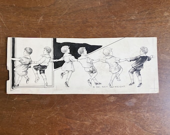 Antique 1920s Original Pen & Ink Advertising Drawing Children Playing Dancing Packaging Design
