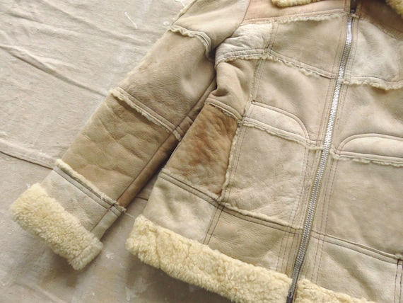Small 70s Shearling Leather Patchwork Jacket / Ou… - image 5