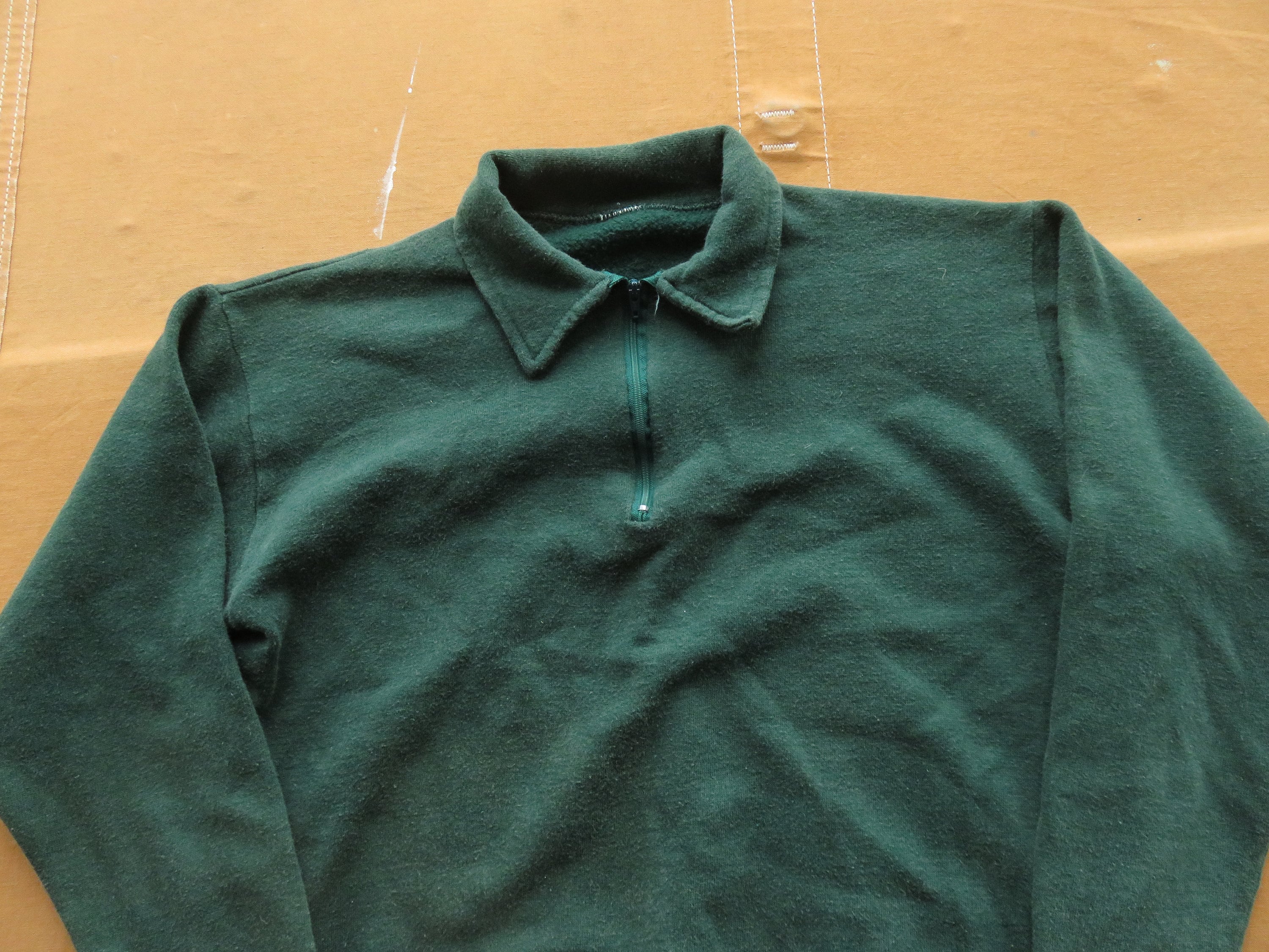 XS 70s Quarter Zip Sweatshirt / Forest Green 1970s Collared