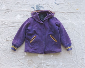XS / Small 60s Women's Purple Wool Letterman Jacket / Blank Plain Solid Color 1960s 1970s