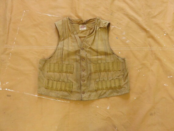 Medium 40s / 50s Hunting Vest / Brown Duck Canvas, Cotton, Faded 