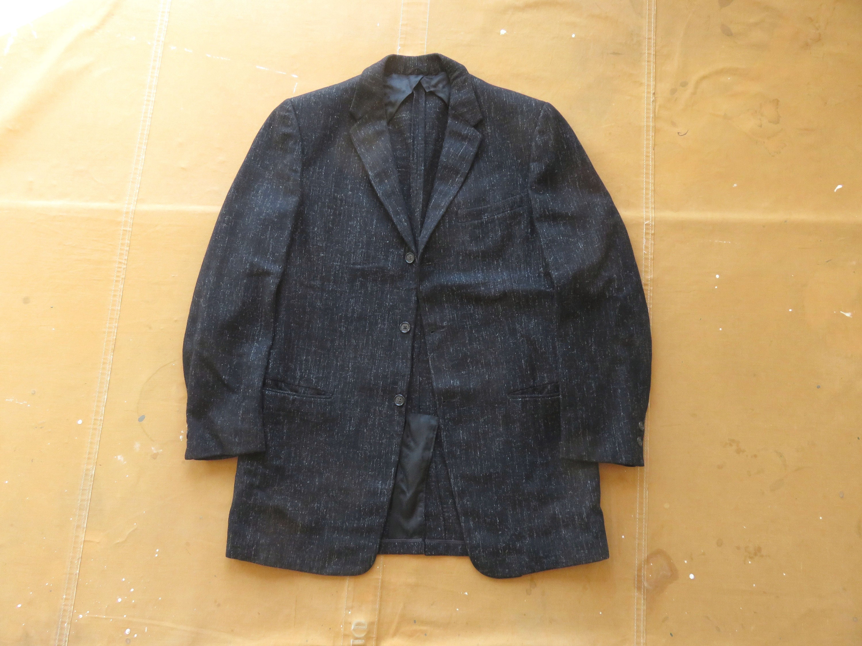 Size 40 / 42 50s Black Flecked Sport Coat / 1950s Men