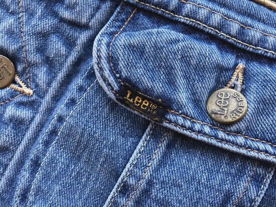 Small 60s / 70s Lee Patched Biker Denim Vest / Cu… - image 9