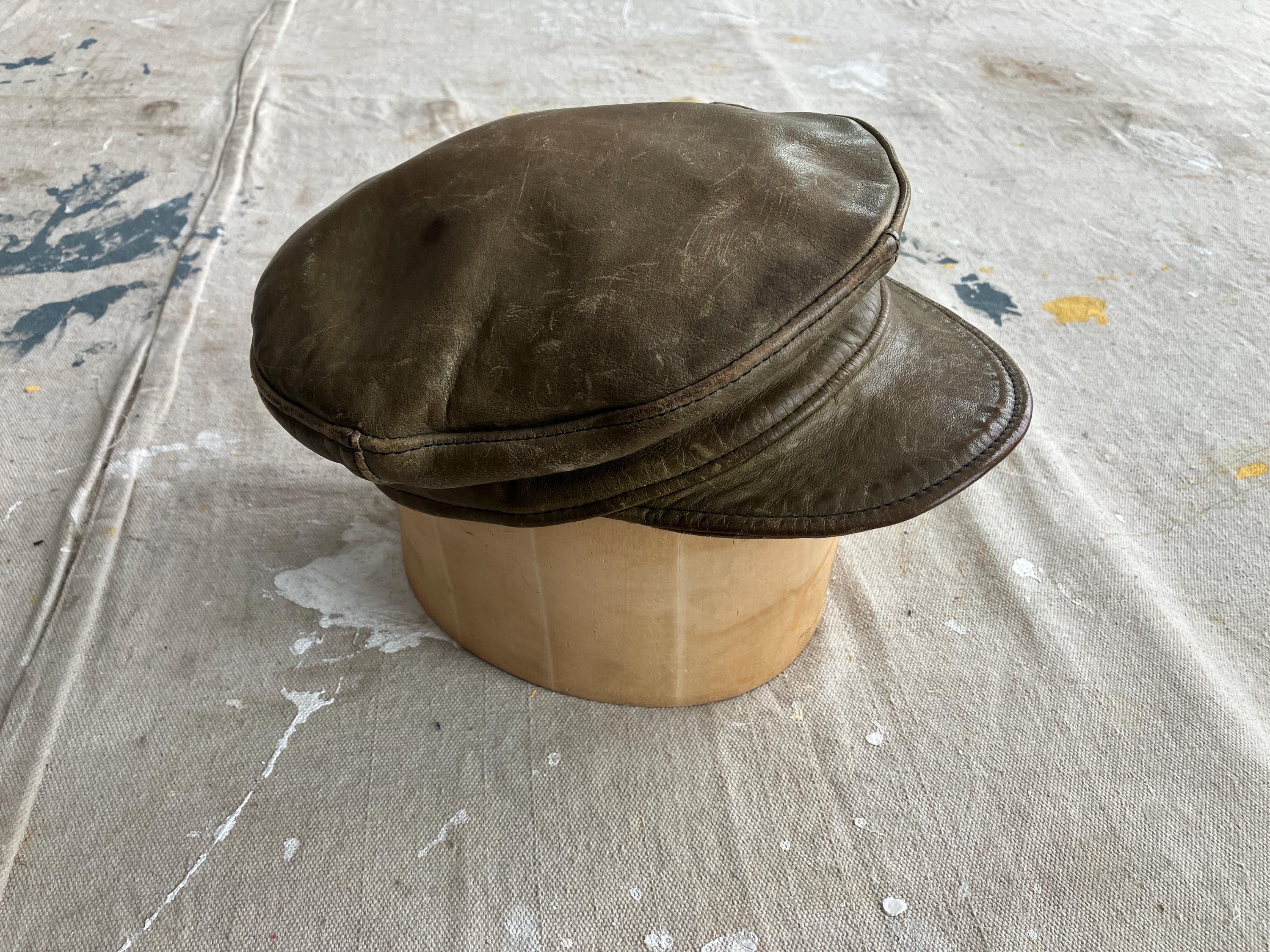 Small / Medium 60s / 70s Handmade Leather Biker Cap