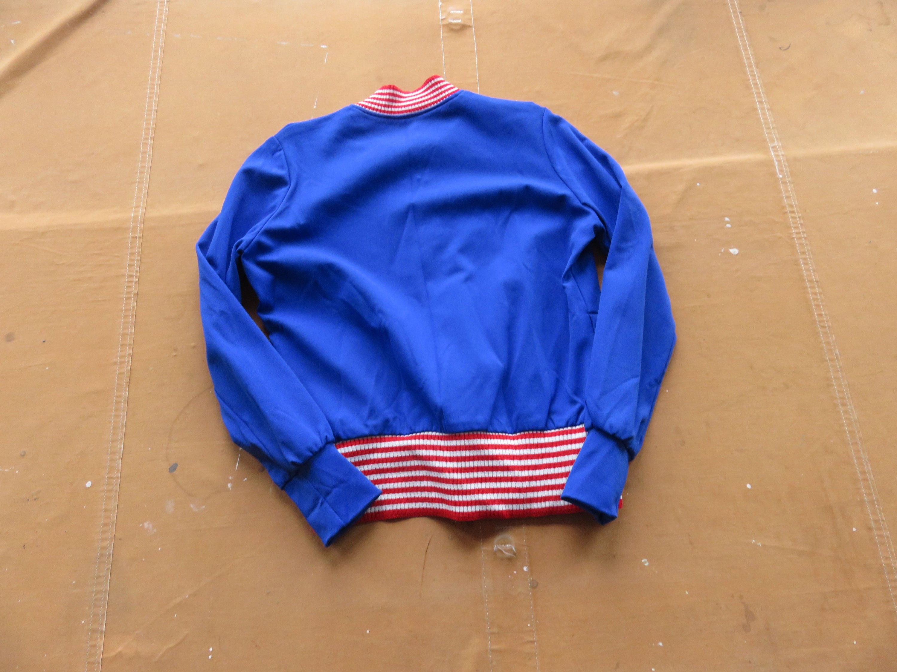 Small 60s / 70s Track Jacket / Blue Red White Zipper Zip 1960s 