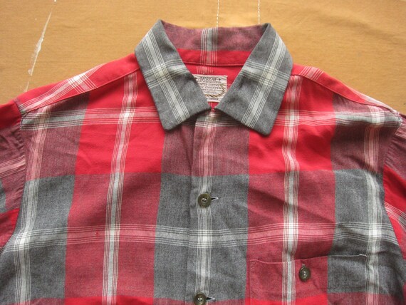 Medium 50s Rayon Plaid Loop Collar Shirt / Arrow,… - image 2